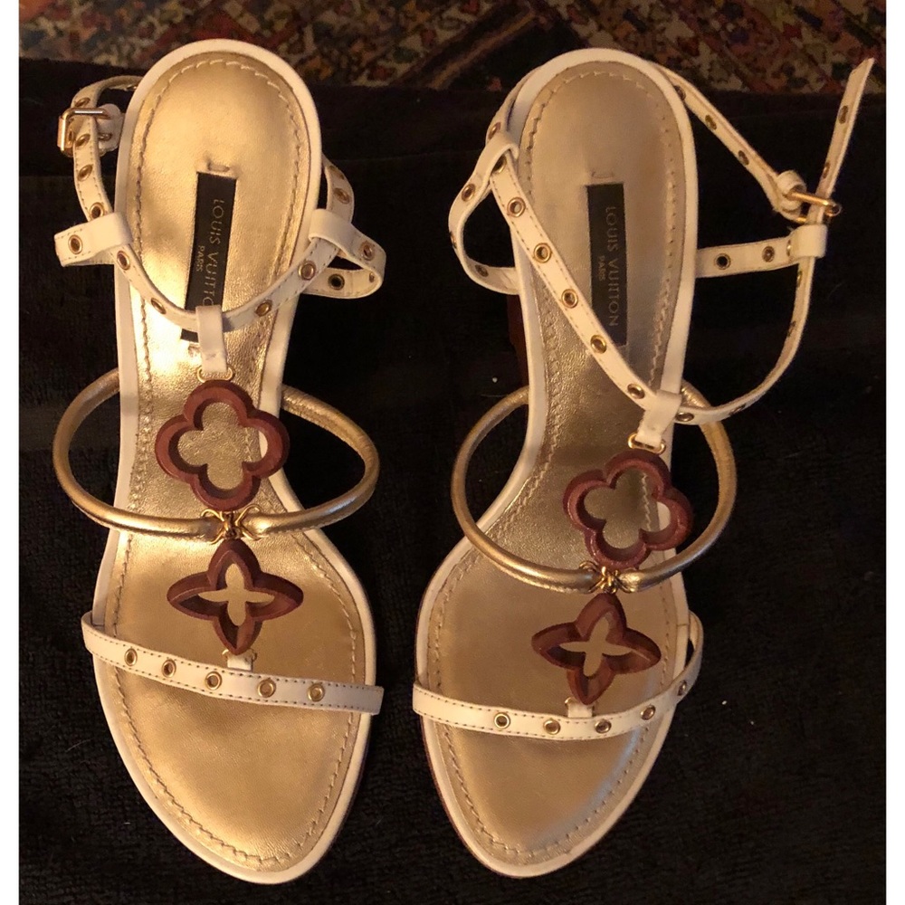 Louis Vuitton Gold & White Vintage T-Strap